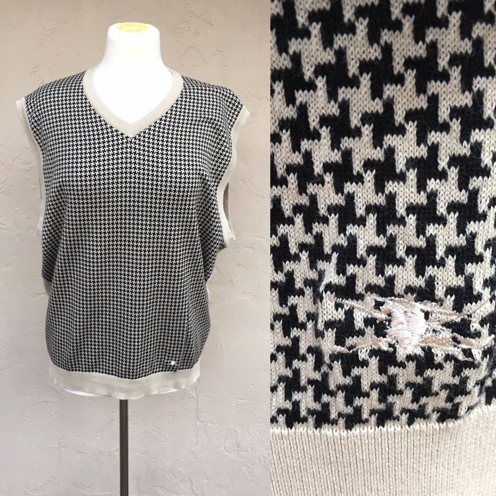 Burberry Golf Sweater Vest Beige Black Houndstooth